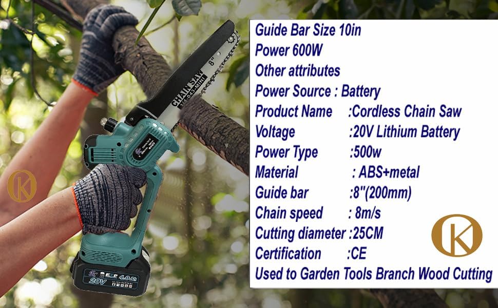 Image of ◆ Heavy Cordless Chainsaw - 8 inches, 21V Battery Powered ◆ Portable Multipurpose Gardening Working for Wood Cutting, Pruning & Tree Trimming ◆◆