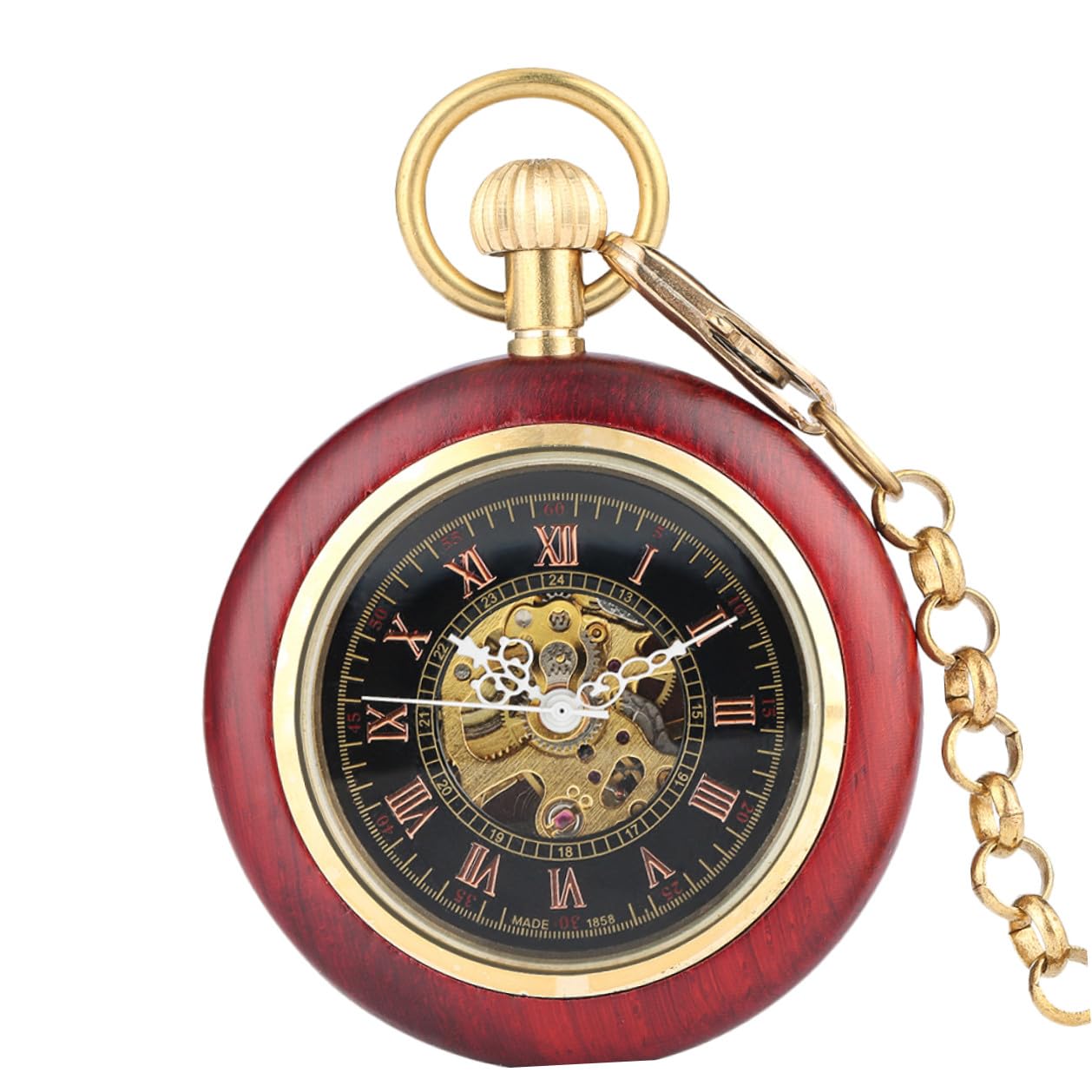 Reloj de Bolsillo Vintage Cadena, Diseño Mecánico Antiguo en Aleación y Madera, Fácil de Llevar para Uso Diario y Ocasiones Obsequios