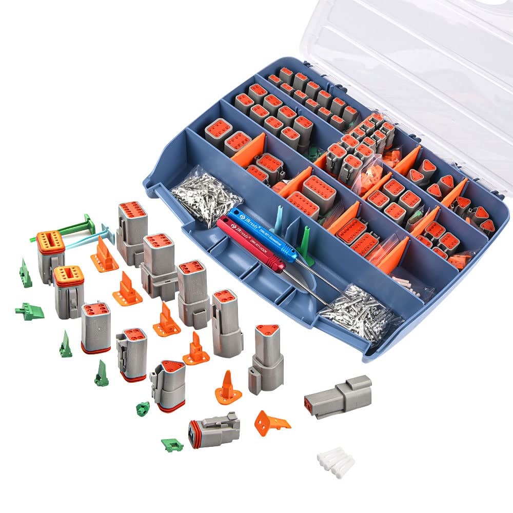 JRready 416PCS Deutsch DT Series Connector Kit 2 3 4 6 8 12 Pin DT Deutsch Connector Kit with Size 16 Stamped Formed Contacts(14-18AWG) ST6311