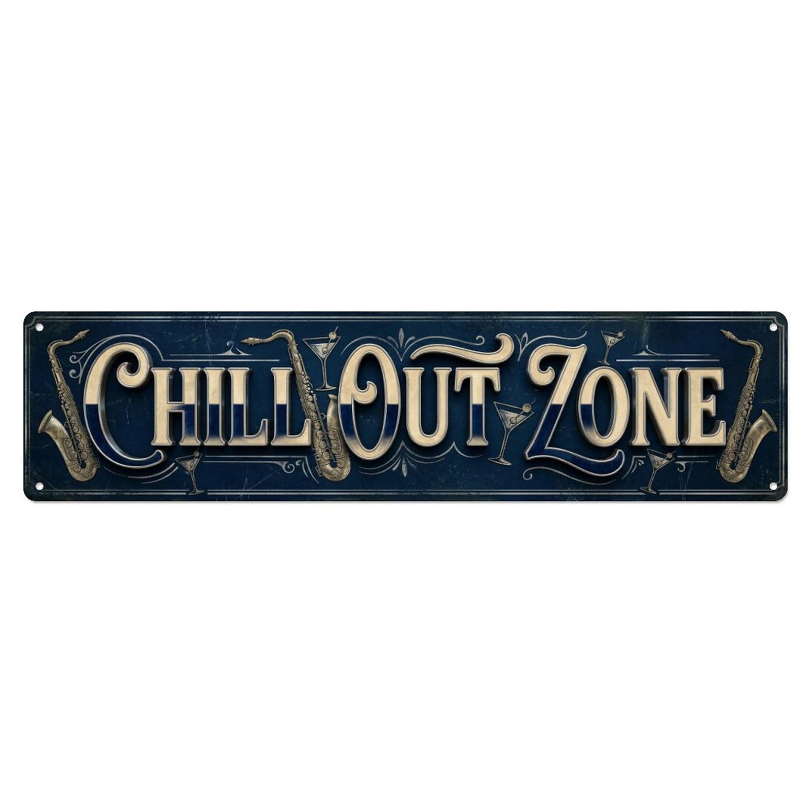 Chill Out Zone Faded Lounge Metal Tin Skinny Sign Plaque Wall Decor for Cafe, Club Bar, Office, Home Garden Metal Poster 4x16Inch