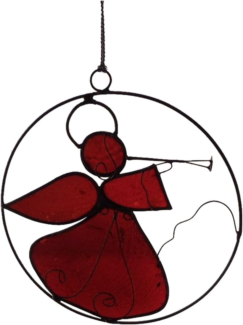 Angel Sun Catcher Hand Crafted Metal Hanging Ornament (Cherry Red)