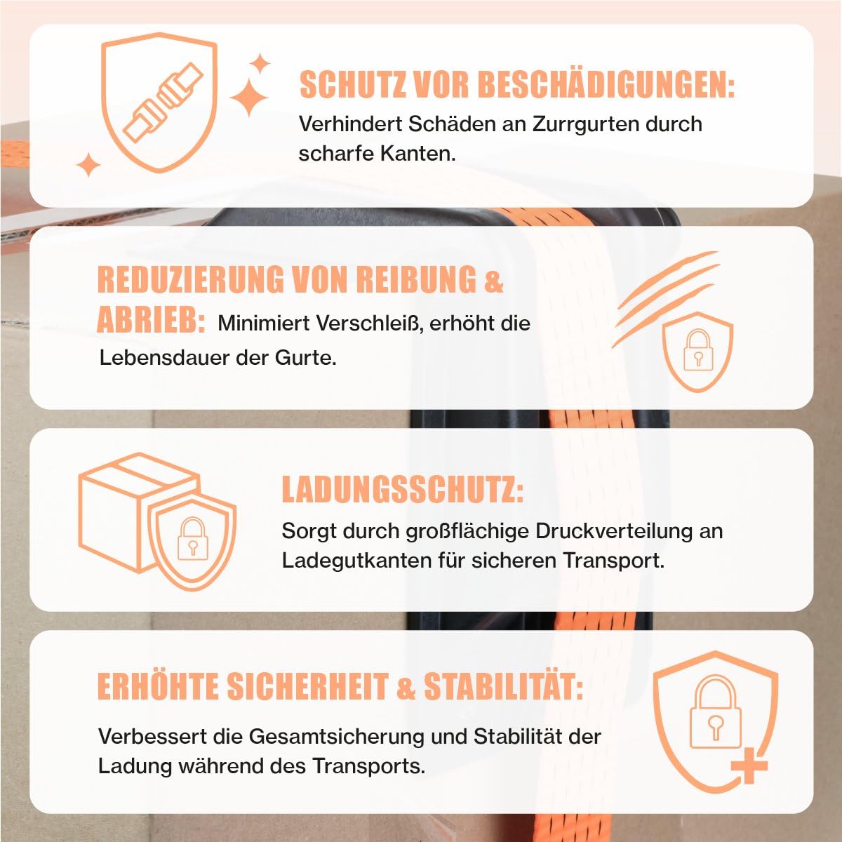 Safetytex Kantenschutzwinkel aus Kunststoff - Stabiler Schutz für Ihre Ware - Für Spanngurte bis 60 mm - 190 x 160 x 150 mm - Gurtfixierung durch Seitenführung - Druckpunktverlagerung (4 Stück)