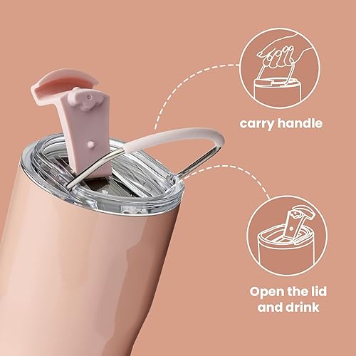 Miniatura 4 de BOTTLE BOTTLE Vasos de acero inoxidable con asa, vasos aislados con 2 tapas, vaso de café 2 en 1 de 22 onzas para oficina en casa y fiesta, vasos de