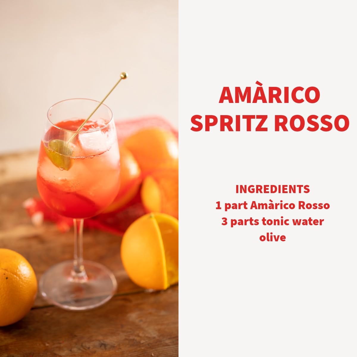 Amàrico Rosso – Aperitivo Analcolico Italiano 50cl | Bitter Analcolico per Spritz | Note di Ciliegia e Pompelmo
