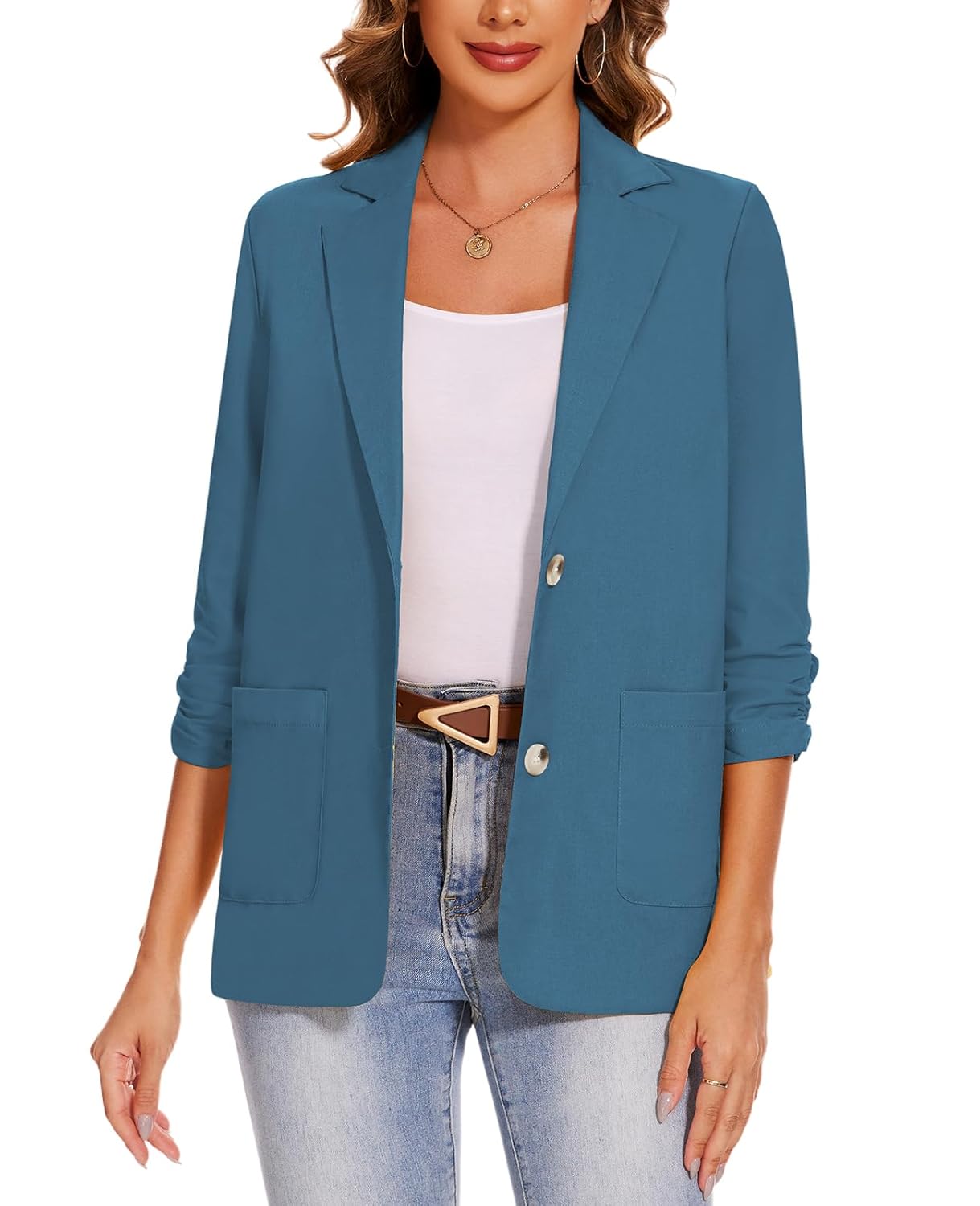 MINTLIMIT Womens Summer Linen Blazer Jackets 3 4 Sleeve Casual Lightweight Notch Lapel Button Blazers Pocket
