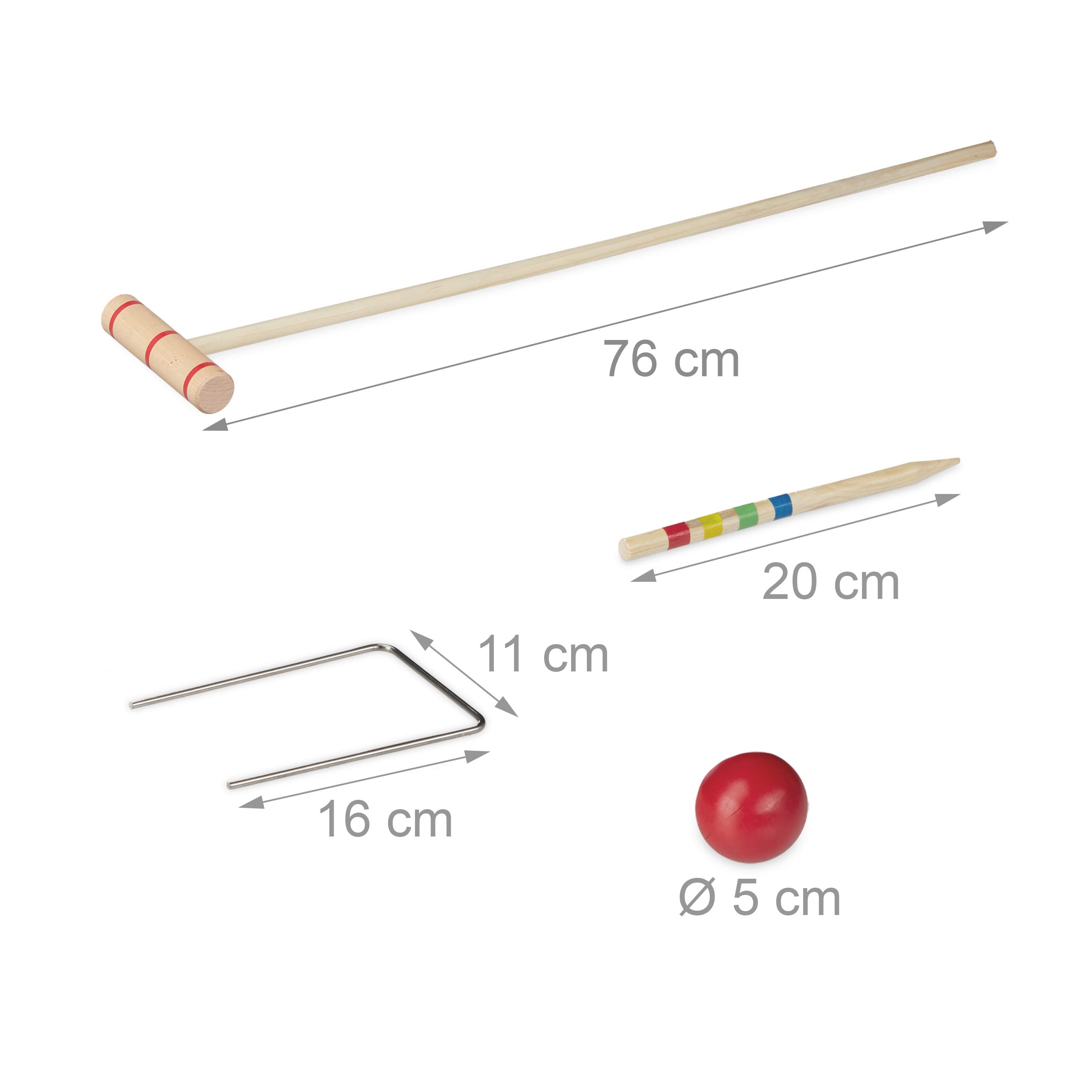 Relaxdays Krocket Spiel, 6 Spieler, Kinder & Erwachsene, Komplettset mit Tasche, Croquet Set Holz, Schläger, Mehrfarbig