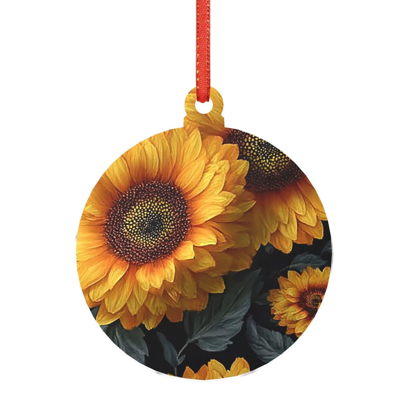 Hjkjkkj Round Shape Acrylic Ornament Christmas Tree Decoration Clear Round Pendant With Red Ribbon Sunflower Christmas Ornaments Indoor Outdoor Hanging Acrylic Pendants For Xmas Party Decor