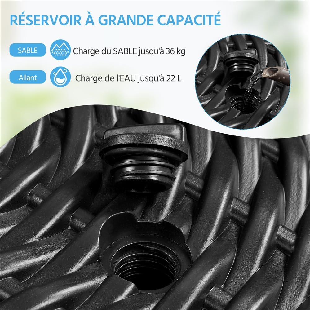 Yaheetech Pied de Parasol Remplie d'eau 22 L Base de Parasol en HDPE Imitation Rotin Socle de Parasol Extérieur pour Mât de Parasol de Ø 3,8 cm/4,8 cm Jardin Terrasse Piscine Noir