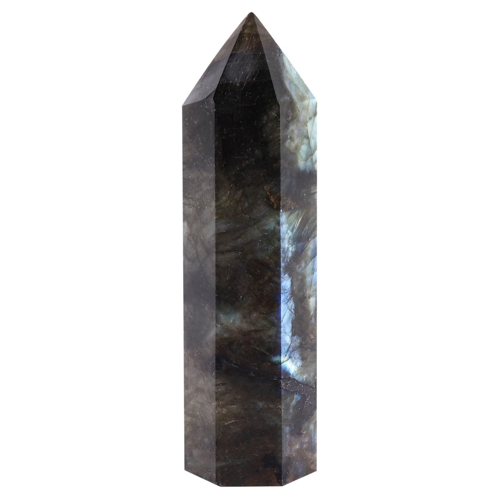 Orolotay White Moonstone Crystal Column Natural Labradorite Quartz Obelisk Crystal Column Wand Point Healing Stone Home Decor 7-8Cm