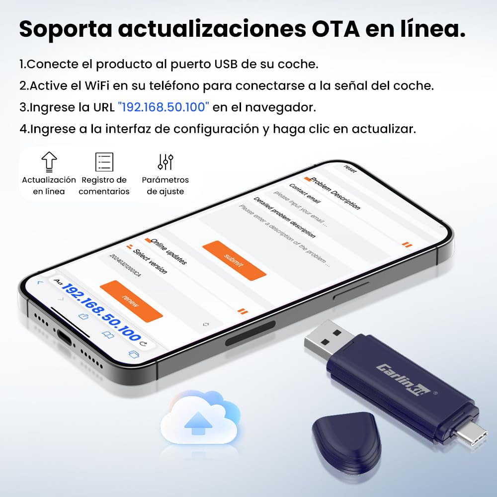 Carlinkit 5.0 SE Pro Adaptador inalámbrico Android Auto y CarPlay, convierte de cable a inalámbrico para vehículos OEM (año modelo: 2015 a 2026) Compatible con CarPlay con cable y coches Android Auto