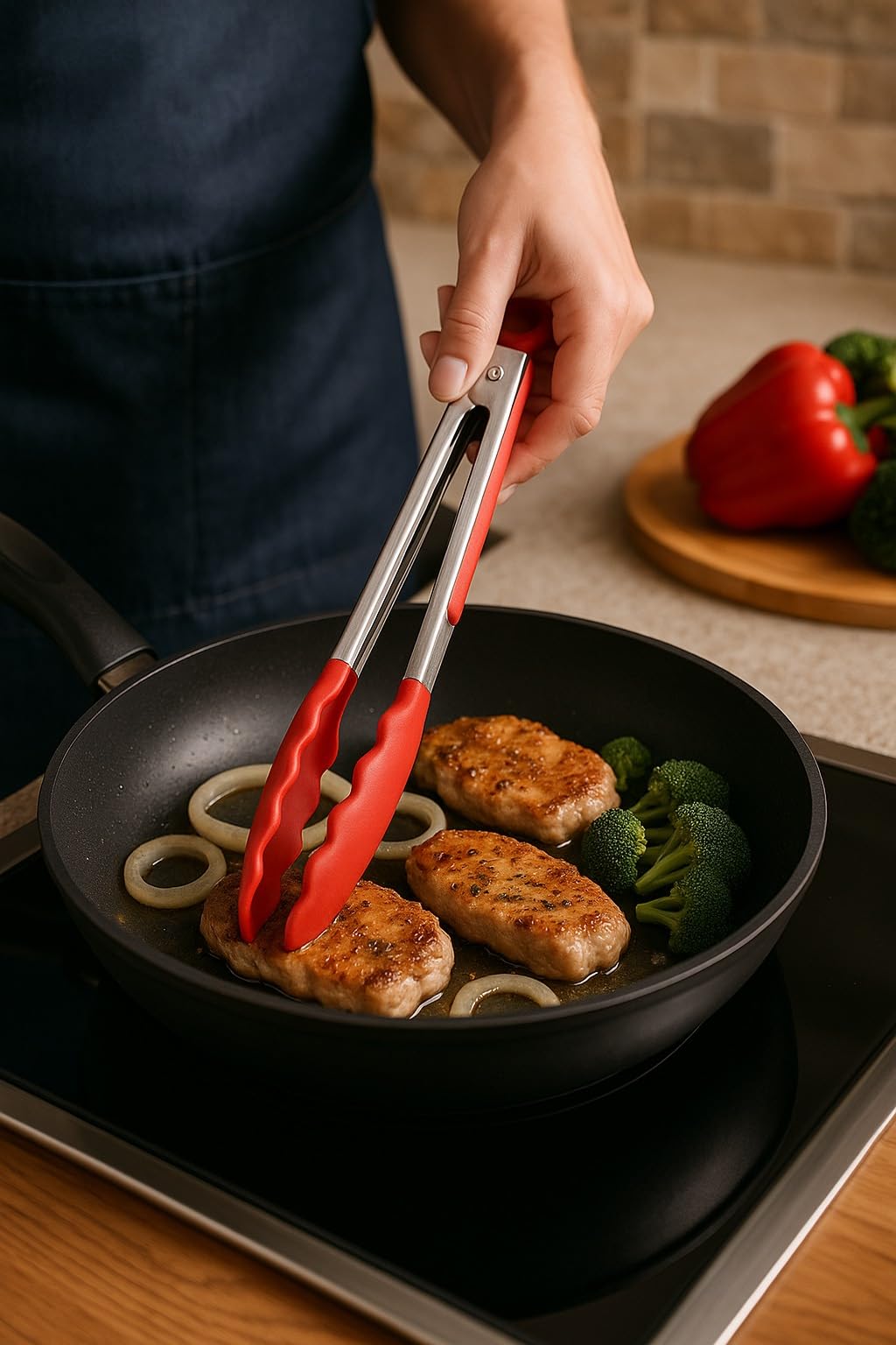 9" Nylon Kitchen Tongs Heat Resistant Non Slip Grips Stainless Steel Locking Serving Tongs for Cooking BBQ Frying Salad Pasta Baking Grilling Food Tong Utensil Dishwasher Safe Easy Control Green — view 5