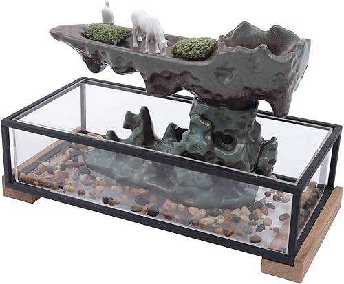 Miniatura 9 de Fuente de escritorio cascada con tanque de peces y roca, 17 pulgadas de largo x 8 pulgadas de ancho x 8 pulgadas de alto, adornos de acuarios para