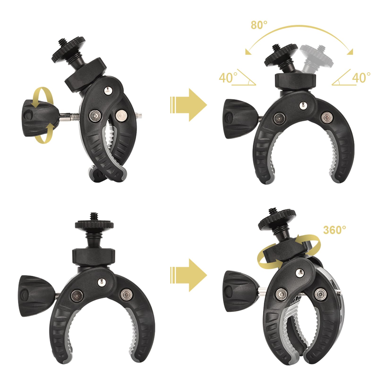 UTEBIT Uchwyt na aparat fotograficzny ze śrubami 1/4", obrót o 360 stopni, adapter rowerowy, kompatybilny z lustrzankami akcji