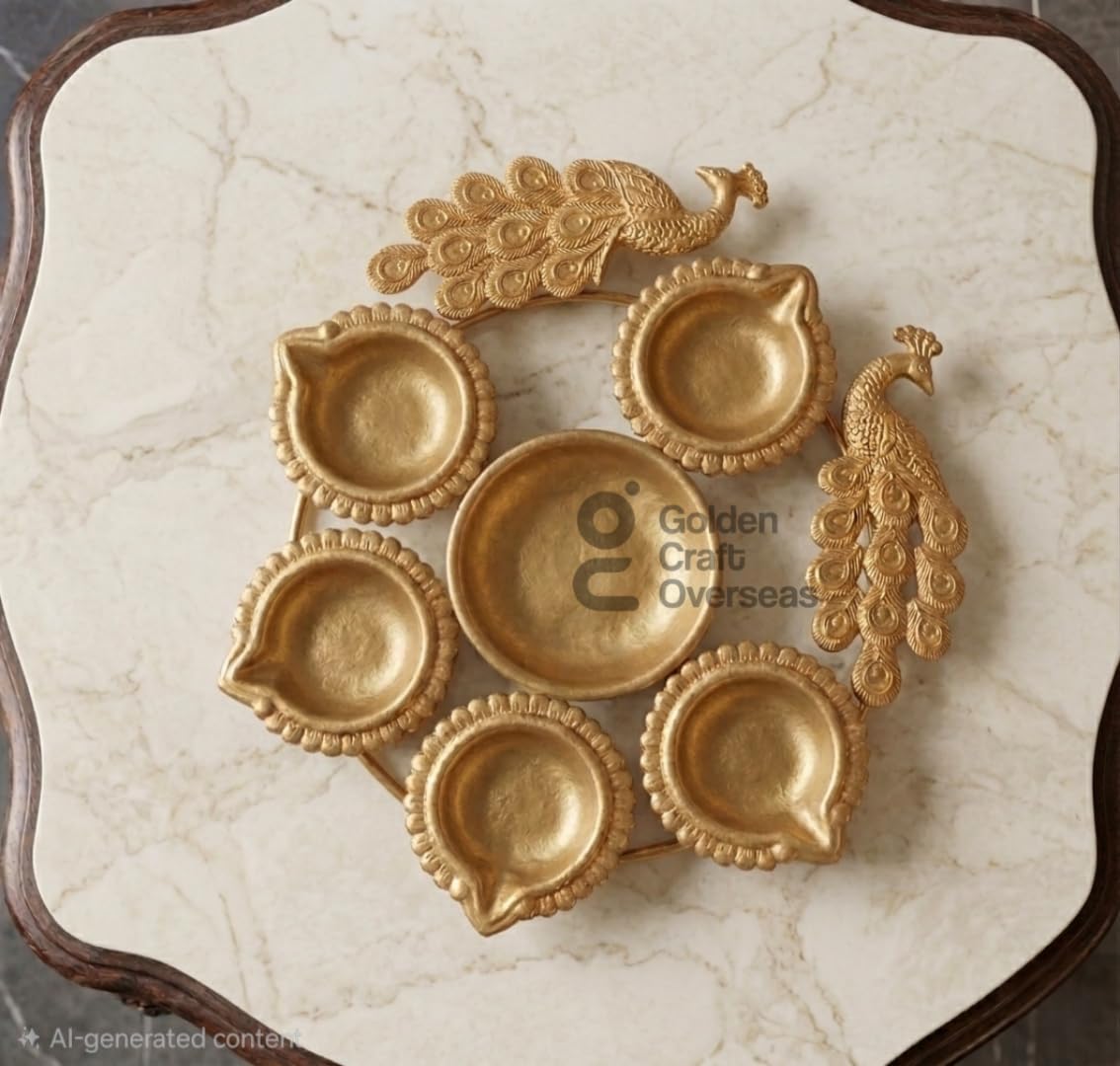 Buy GCO Decorative Golden Peacock Diya Stand with 5 Oil Lamps and