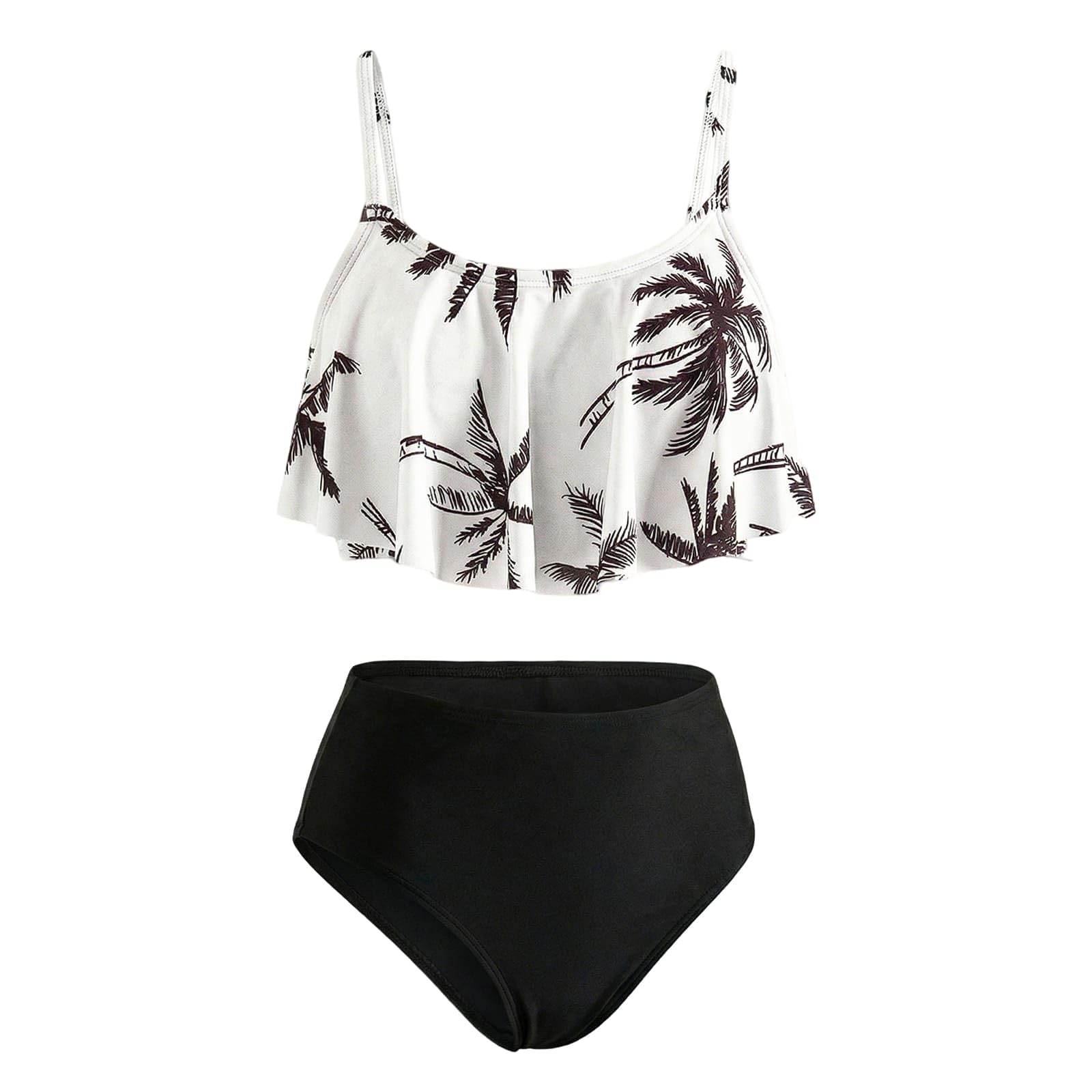 Maillot de Bain 2 Pièces pour Filles, Ensemble Bikini à Volants Débardeur et Short Séchage Rapide Tankini Imprimé Floral Plage Piscine Surf Maillots pour Enfants 7-15 Ans