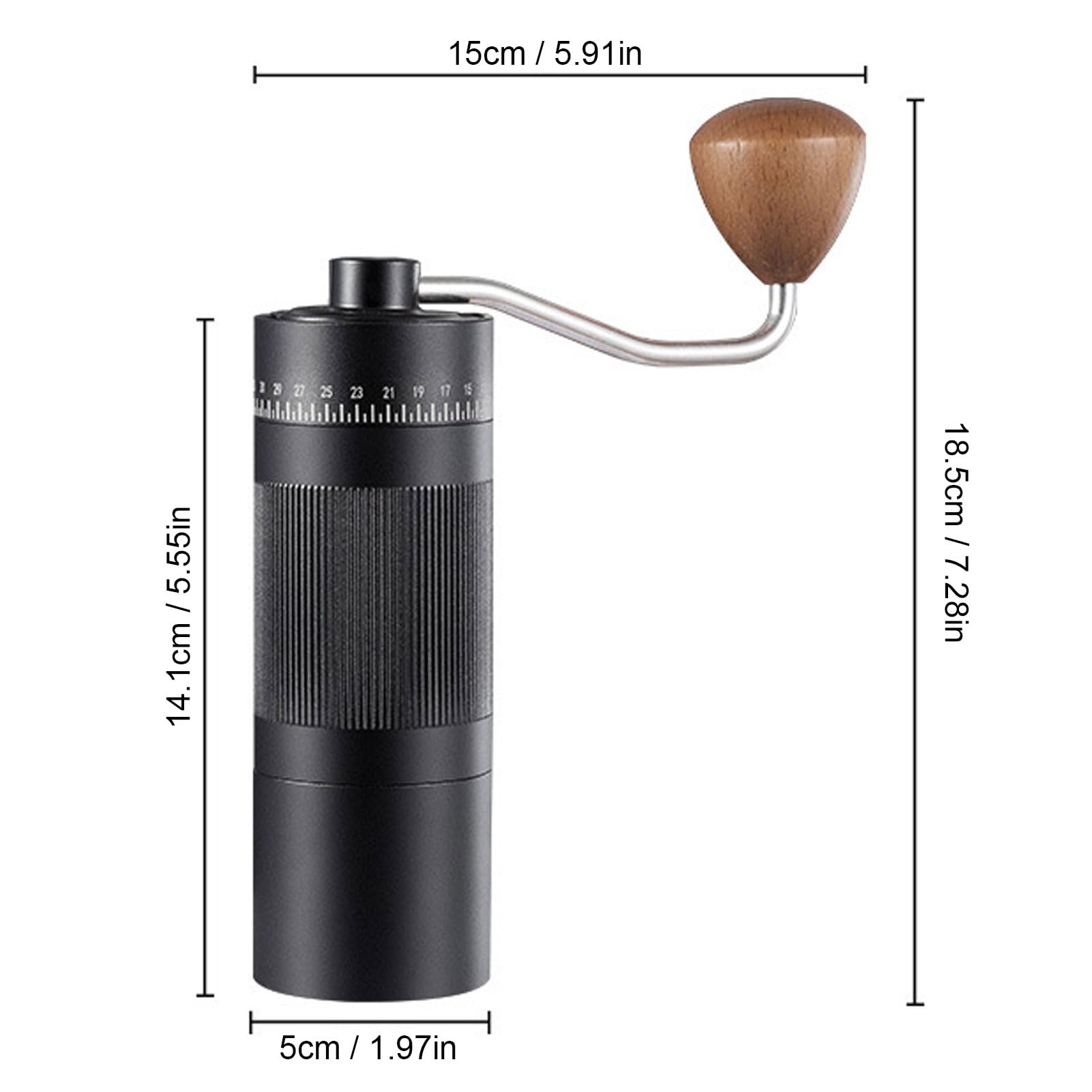 Brrnoo Macinacaffè Manuale Macinacaffè Manuale con 55 Impostazioni Regolabili Capacità 22g per Domestica Viaggi French Press Portatile (BLACK)