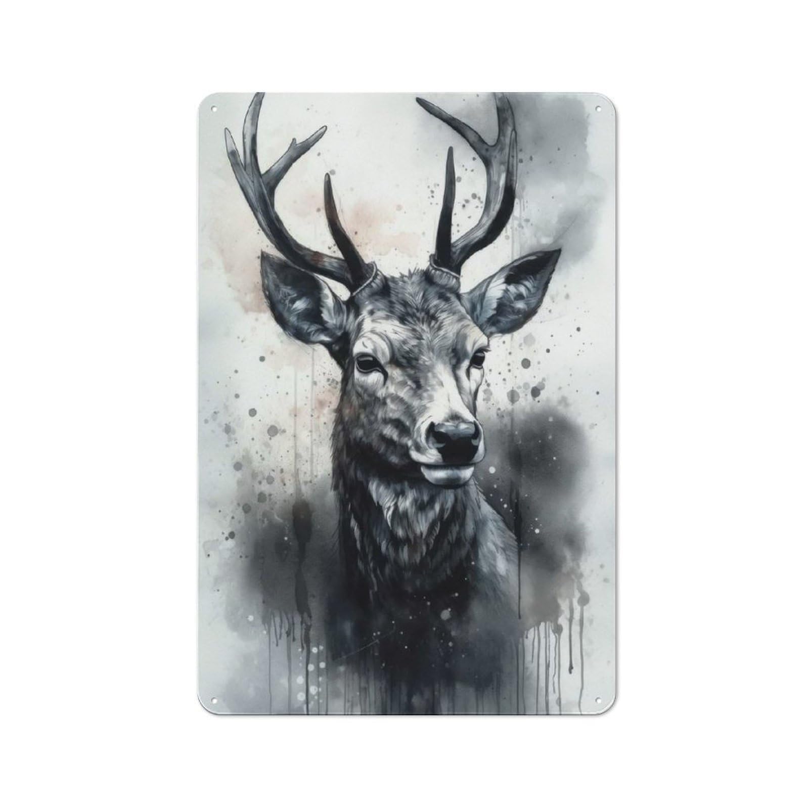Metal Wall Sign 30x20cm Featuring Deer Beauty Watercolor for Pub Or Café, Housewarming Wall Decor for People Furnishing Pub And Café