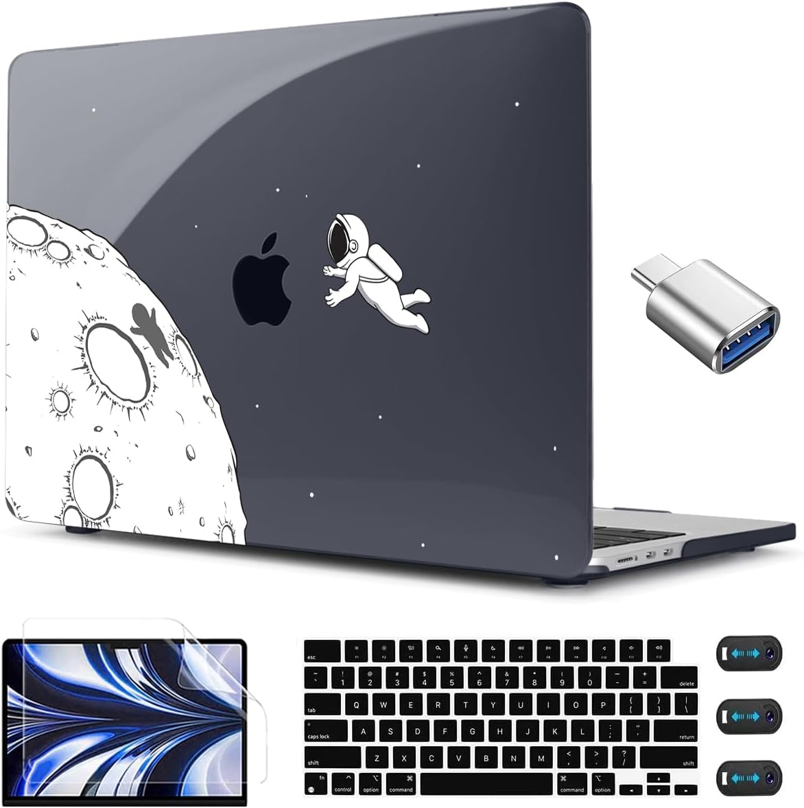 CISSOOK Compatible with MacBook Air 13.6 Inch Case 2022 2024 2025 2026 Model A2681 A3113 A3240 A3449, Black Space Hard Shell with Keyboard Cover for MacBook Air 13 M2 M3 M4 M5, Astronaut
