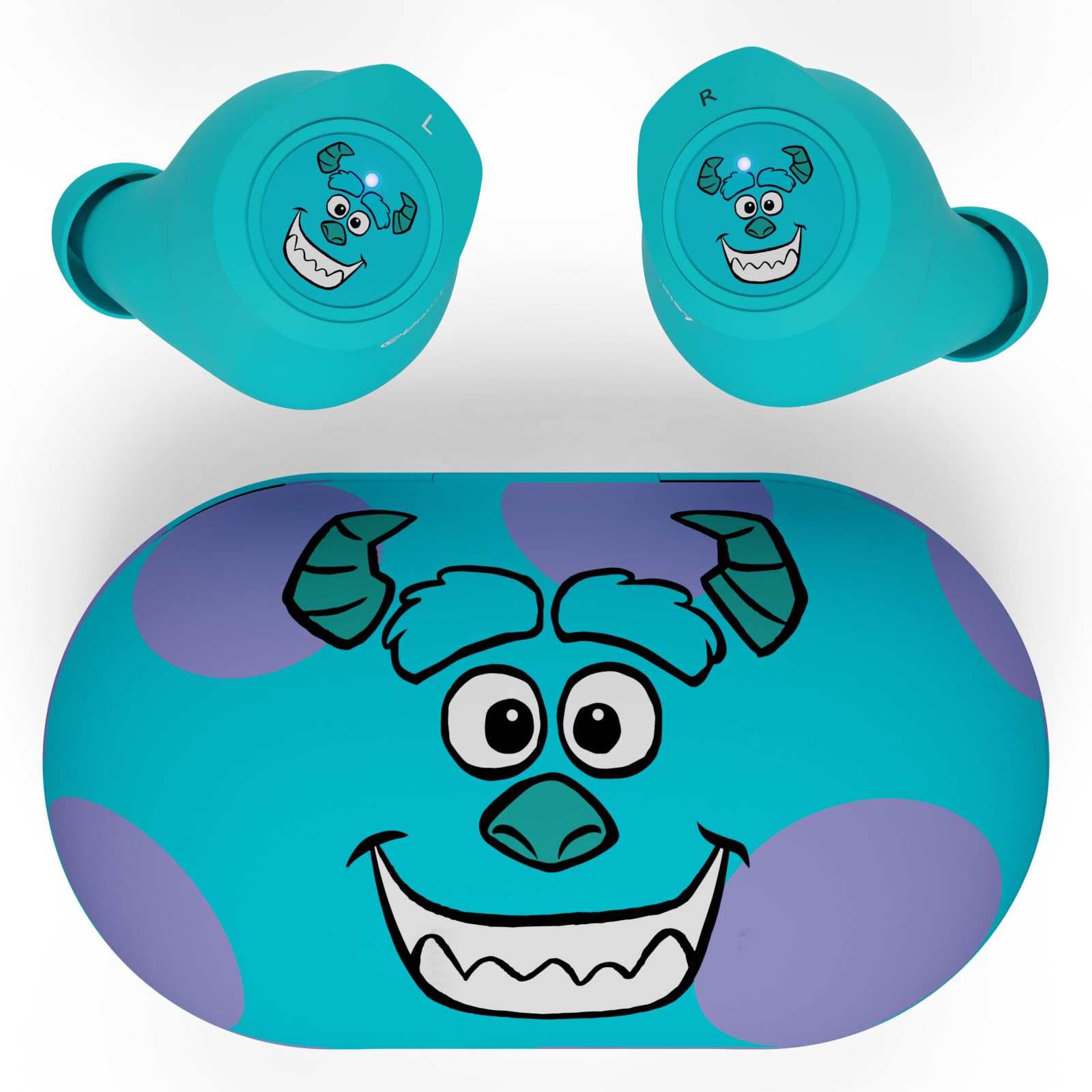 Disney/Pixar Monsters Inc Bluetooth Earbuds w/Charging Case- Wireless Headphones w/Built-in Mic+ Up to 30 Hrs Playtime- Monsters Inc Gifts for Girls,