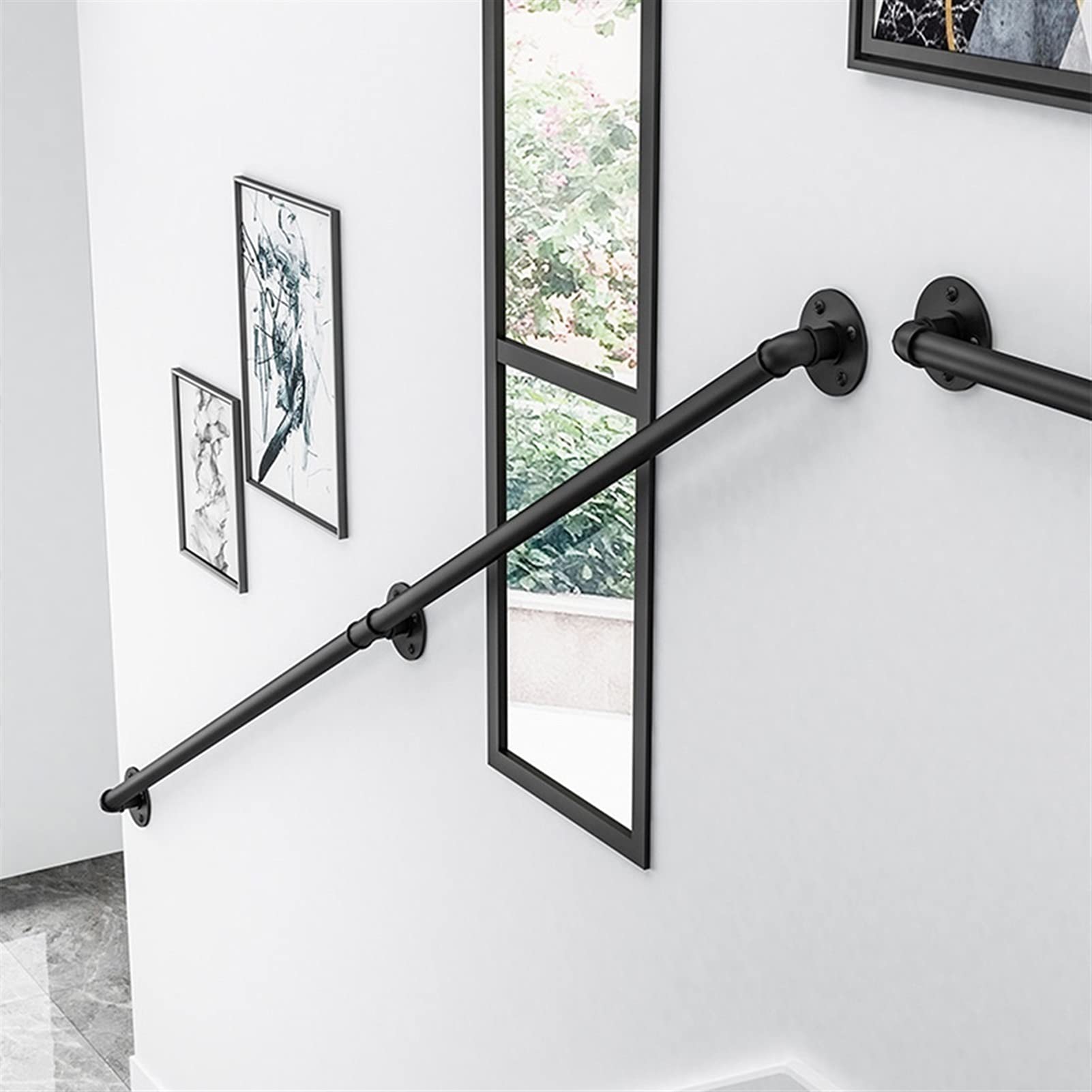CMBSSTFC Kit de Soporte para barandilla Barra de Apoyo montada en la Pared Hierro Forjado Negro para Uso en Interiores y Exteriores Varios tamaños: 100 cm a 3,6 m