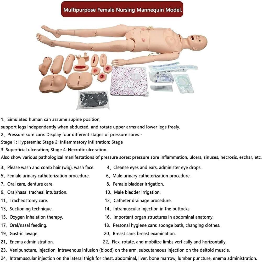 DARZYS Patient Care Manikin, Nursing Mannequin for Patient Education and Body Care Simulation, Teaching Medical Training Skills(Male)