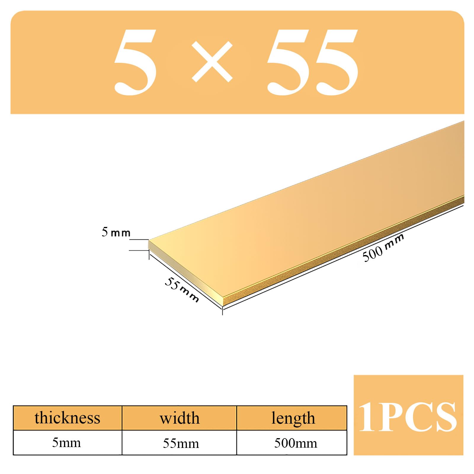 COYOUCO Brass Flat Bar Stock, 5Mm Thickness X40/45/50/55Mm Width X 500Mm Length Brass Plates Mill Stock for Knife Making, Craft,5 * 55 * 500mm
