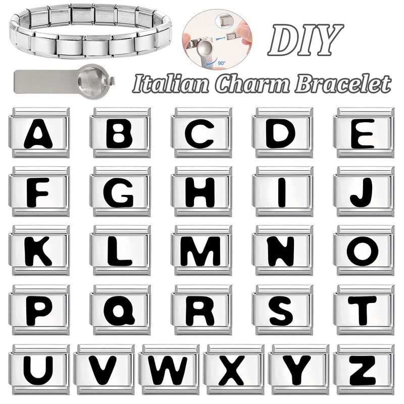 Heflashor Italian Bracelet Letter Charm, Custom 9mm Gold Silver Alphabet A-Z Charms, Jewelry Gift Bracelets Stainless Steel Initials Links for Women Men3