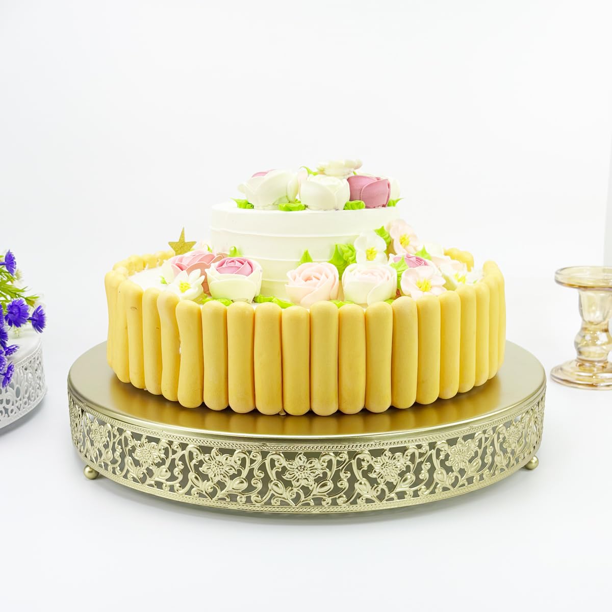 Soporte redondo de metal para tartas y postres para bodas, fiestas, cumpleaños, baby showers, aniversario (dorado, 16 pulgadas)