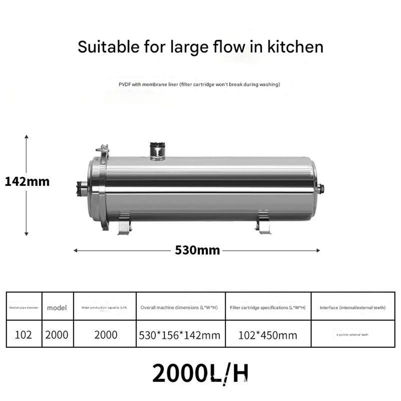 Purificador de agua acero inoxidable 304, 2000L, filtro for toda la casa, pozo, purificador ultrafiltración en el sabor del agua. Fácil instalación
