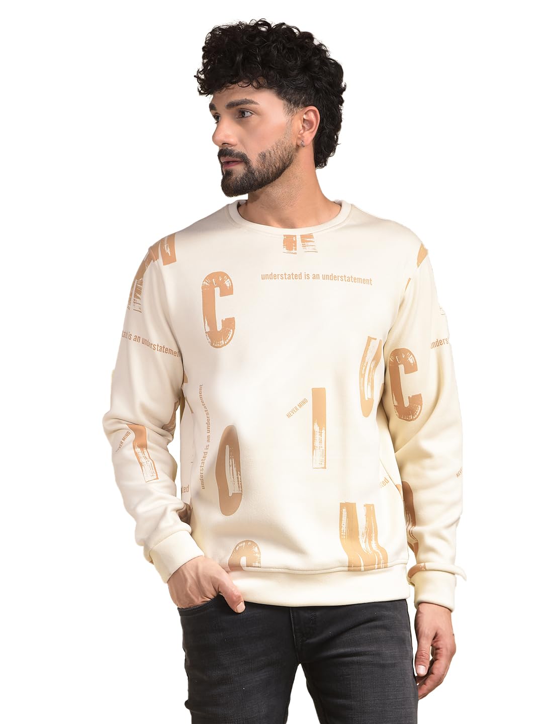 crimsoune club Men's Beige Typographic Print Sweatshirt-picture-32