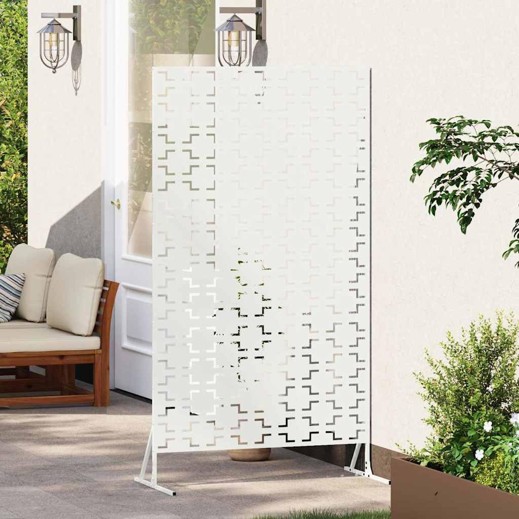 Écran de confidentialité blanc en acier 100 x 50 x 180 cm poteaux rigides pour jardin terrasse balcon séparation occultant brise vue palissade claustra extérieur