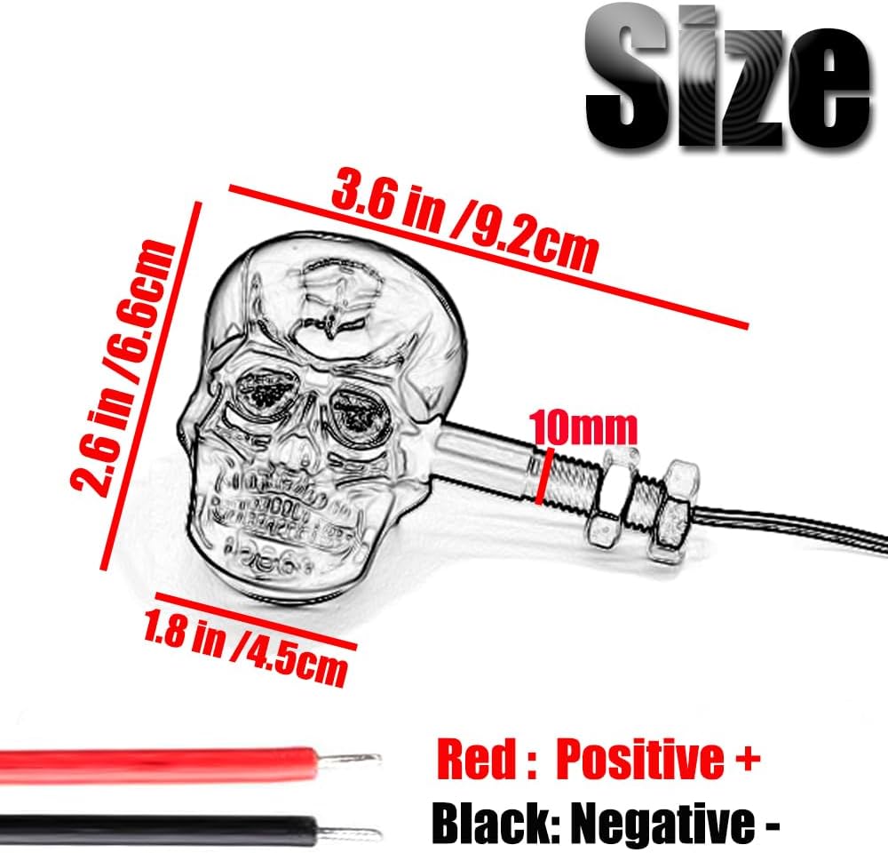 kucehiup Skull Head LED Amber Turn Signal Motorcycle Turn Signals 10mm Screw Blinkers Indicator Light Universal(Silver)