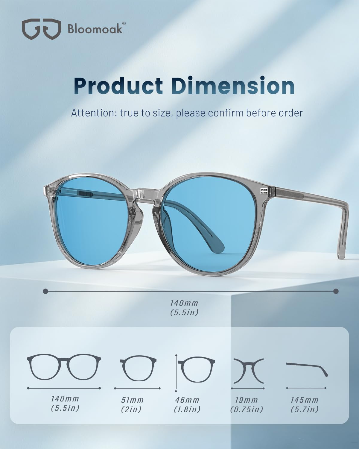 Bloomoak Z blau getönte Brille bei Stroboskoplicht-Empfindlichkeit, für Konzerte, LED-Licht, Bildschirmflimmern und Lichtempfindlichkeit