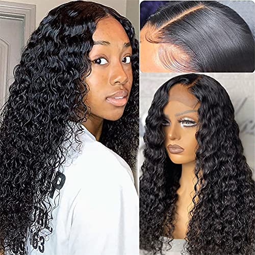 4X4 Water Wave Lace Front Wigs Human Hair Pre Plucked Glueless Closure Wigs 100% Human Hair Wet and Wavy Lace Front Wigs for Black Women Natural Black 150 Density (26inch, 4x4 water wigs)