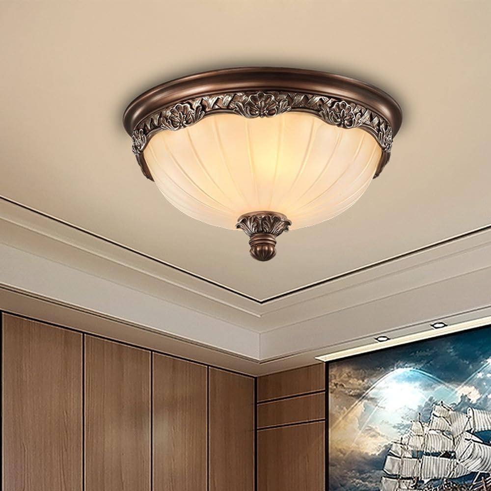 Przemysłowa Półpodtynkowa Oprawa Sufitowa Okrągła Szklana Lampa Do Przedpokoju Blisko Sufitu Szklana Oprawa Oświetleniowa Sufitowa W Stylu Vintage Lampa Sufitowa Do Przed, 45 * 20cm
