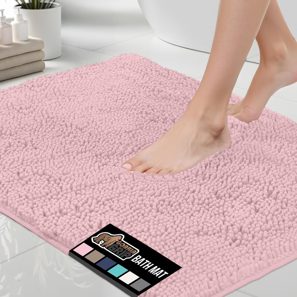 FLOLEOPA - Alfombras De Baño De Microfibra De Felpa Suave, Absorbentes, Antideslizantes, Lavadas A Máquina, Para Tina, Ducha Y Baño (17 X 24 Pulgadas, Beige