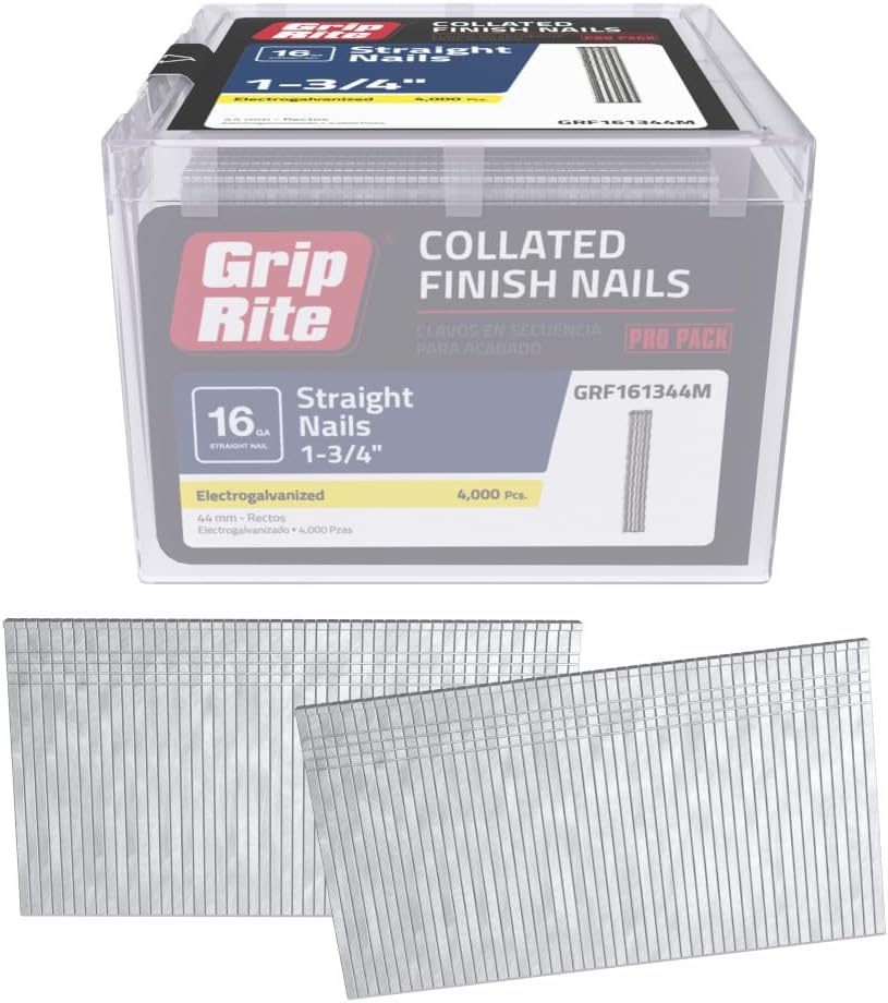 Grip-Rite GRF161344M, Finish Nail 16GA, 1-3/4", Galvanized, 4,000 Nails, Plastic Tub, Job Pack