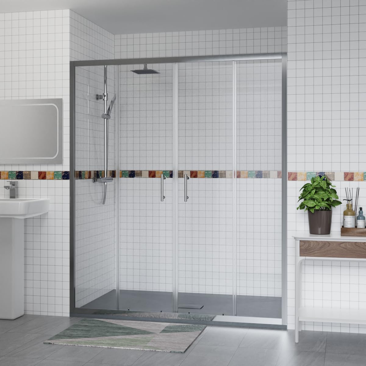 Aquariss 1700x800mm Sliding Shower Enclosure Chrome with Shower Tray