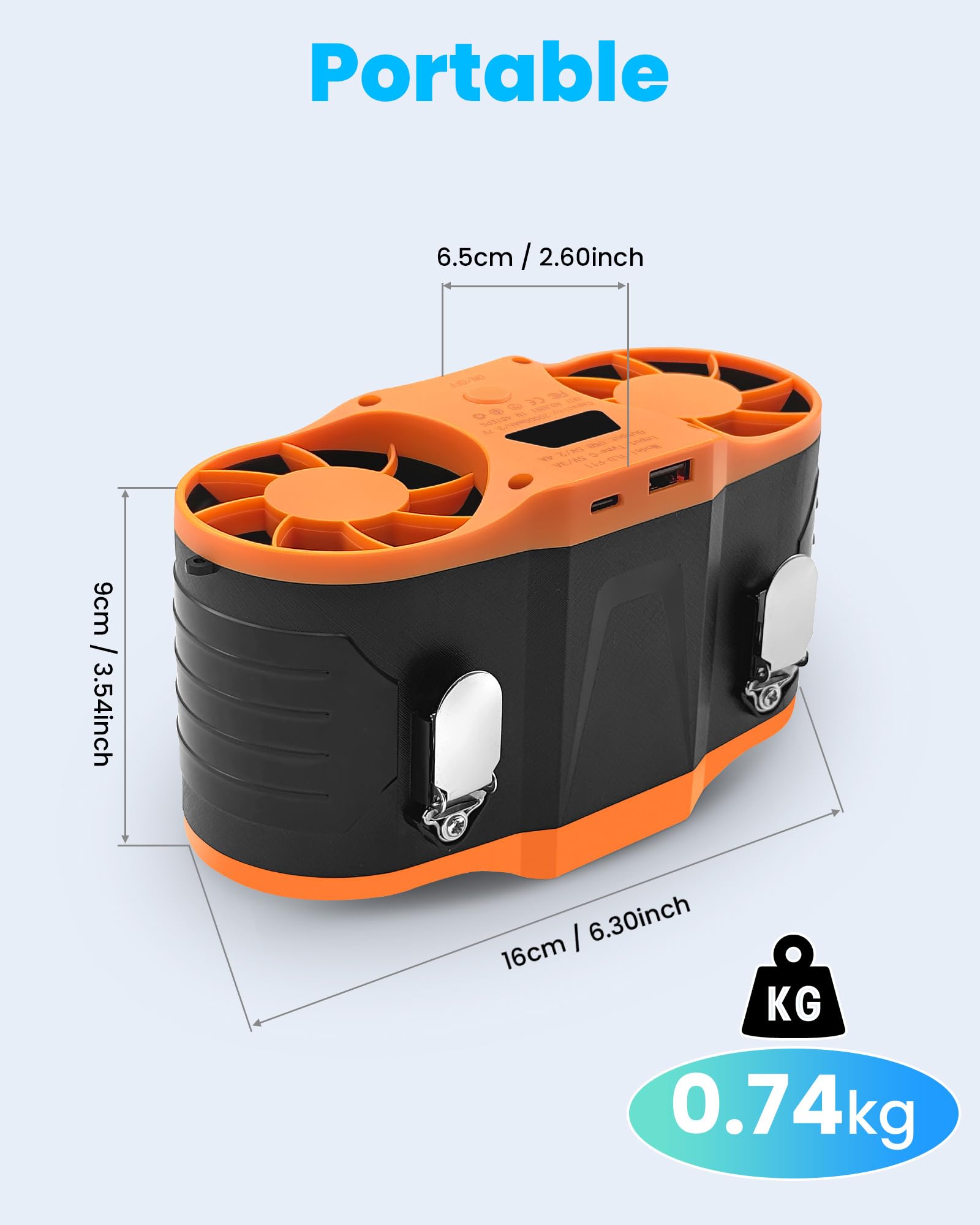 FERNIDA Ventilador de cintura portátil, recargable de 20000 mAh, manos libres, ventilador de cinturón portátil para camping, al aire libre, trabajo y trabajo