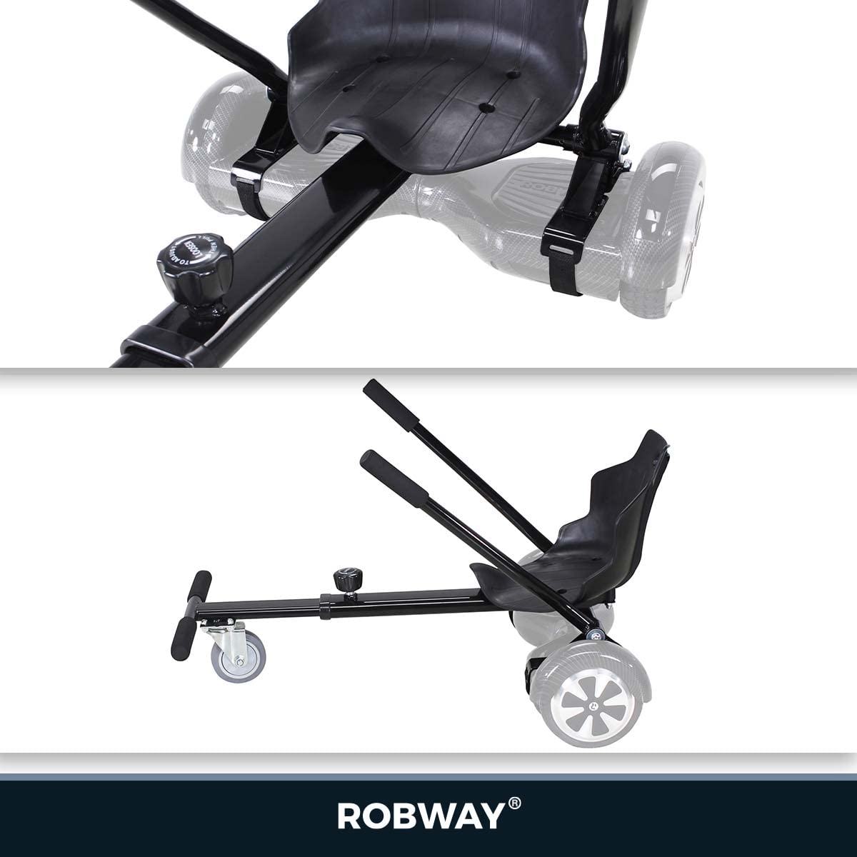 Robway Hoverkart | DAS ORIGINAL® (Noir) | W1 W2 W3 & universel pour planches de 6,5/8/10 pouces | Siège hoverboard | Hoverseat | Siège Hovercart | | Enfants et adultes