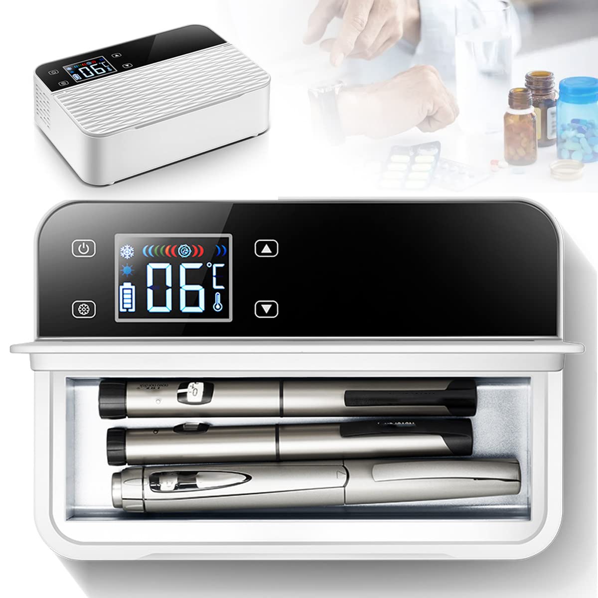 RCBDBSM Mini USB Insulin Cooler Travel Case Diabetic Box Portable Cold Storage Box Portable Car Refrigeration Case, Small Travel Box for Medication, Mini Cold Boxes 2-18â„ƒ,2xBattery