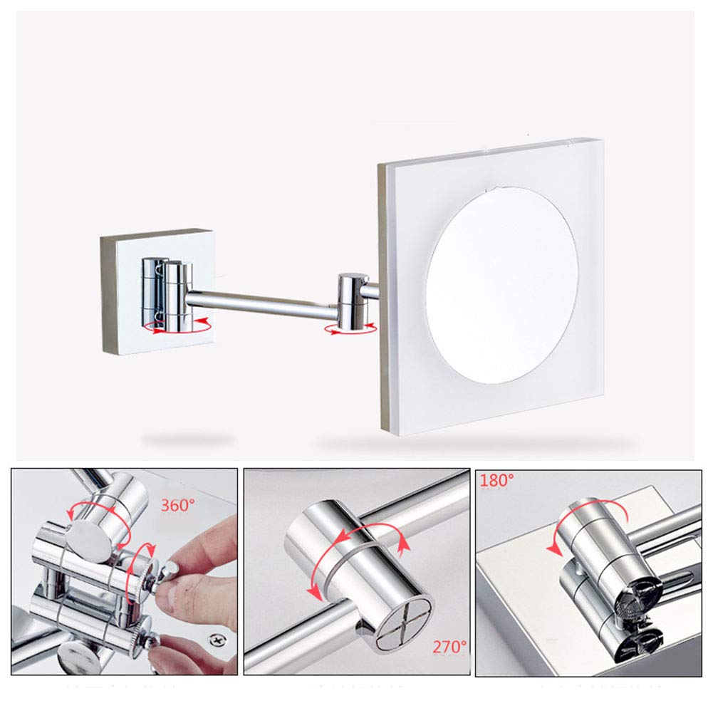 Espejo de maquillaje montado en la pared con Luces LDE, Espejo de baño de pared con lupa, Espejo de Una Cara, giratorio de 360 grados, brazo extensible, Acero inoxidable, para Niñas (enchufe