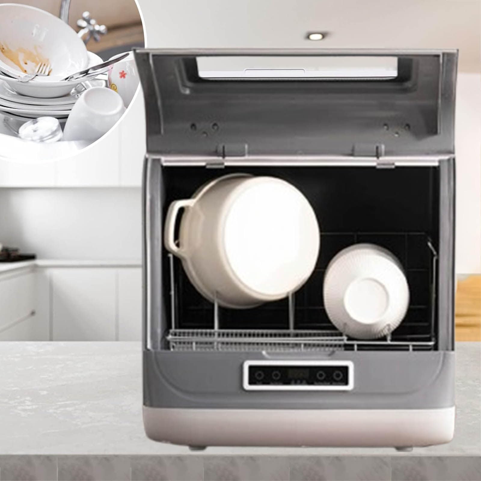Lave-vaisselle portable de comptoir automatique gris avec filtre à résidus