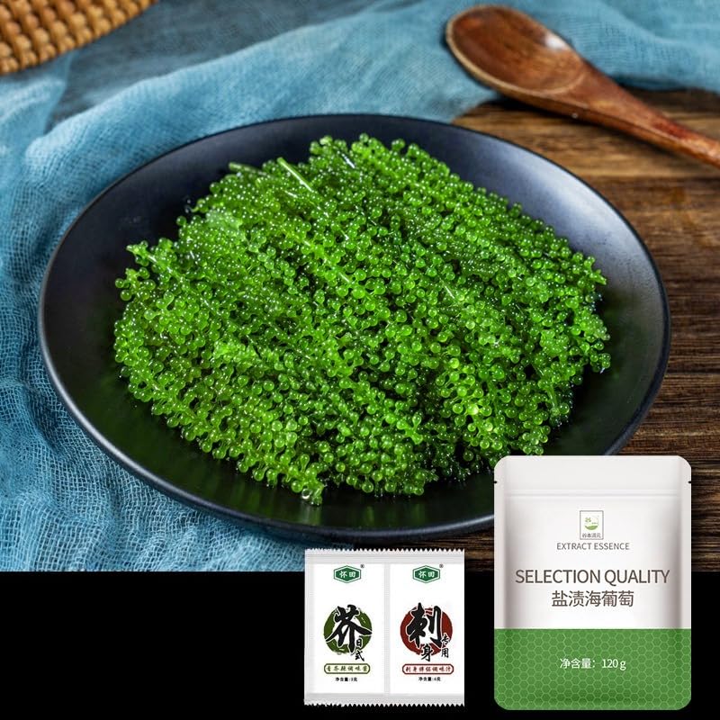 Sea grapes, algae salad, 120g/pack, delicious and refreshing, served with sauce, crispy and low-fat, ready to eat. (5bag)