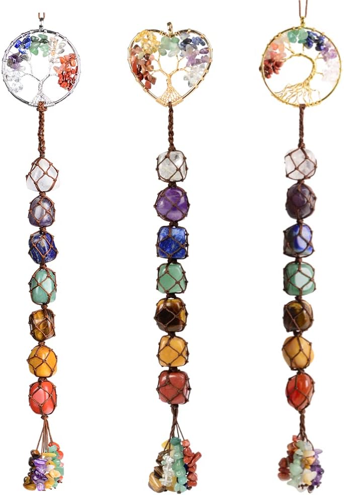 Handmade Crystal Window Car Hanging Ornaments 7 Chakra Home Decoration Feng Shui Ornament Yoga Meditation Car Decoration Tumbled Palm Stones Christmas Decorations Ornaments (Style 5)