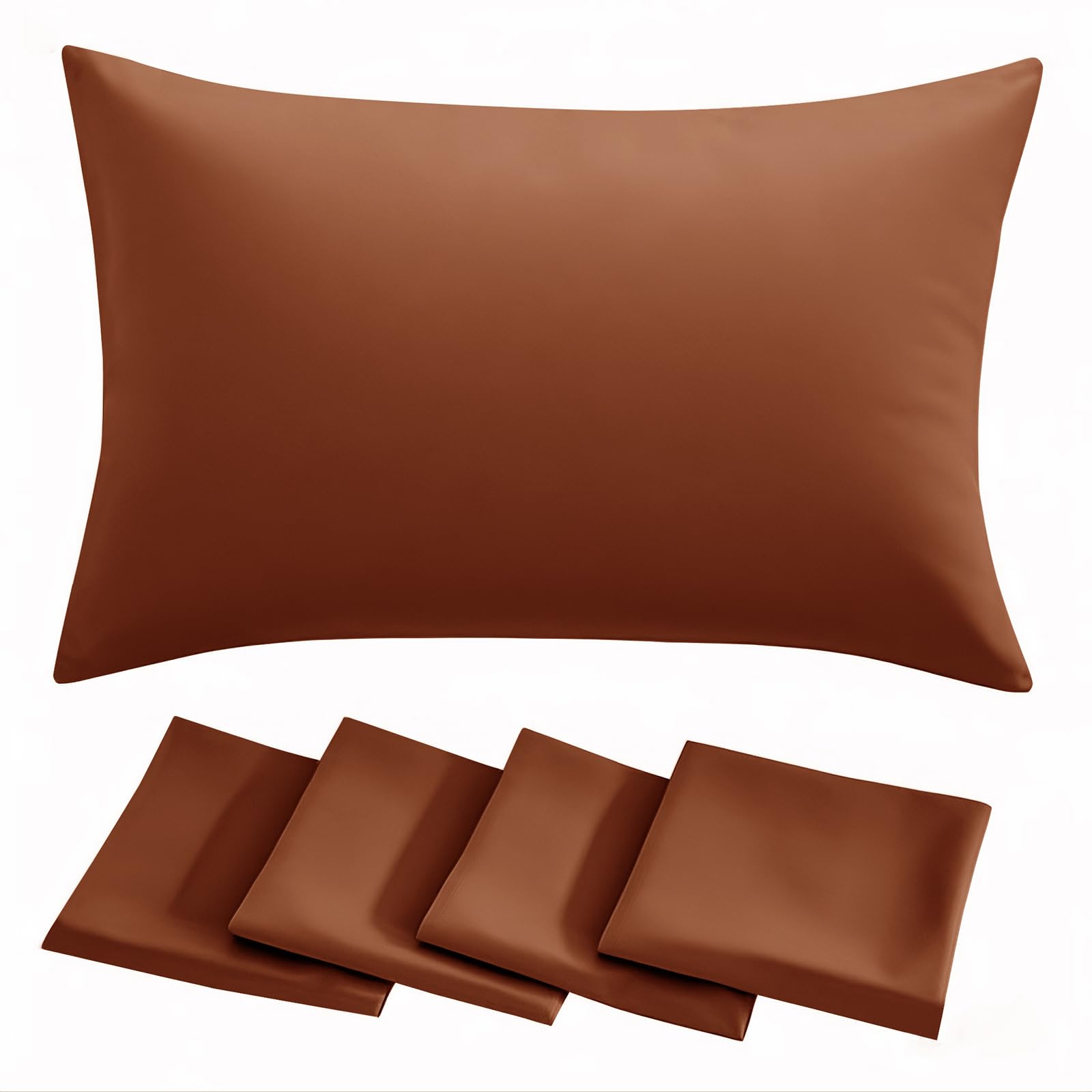 RUIKASI Pillow Cases 4 Pack - Rust Orange Plain Pillowcases with Envelope Closure Breathable Premium Brushed Microfiber Set of 4 Pillow Covers Standard 50x75 cm