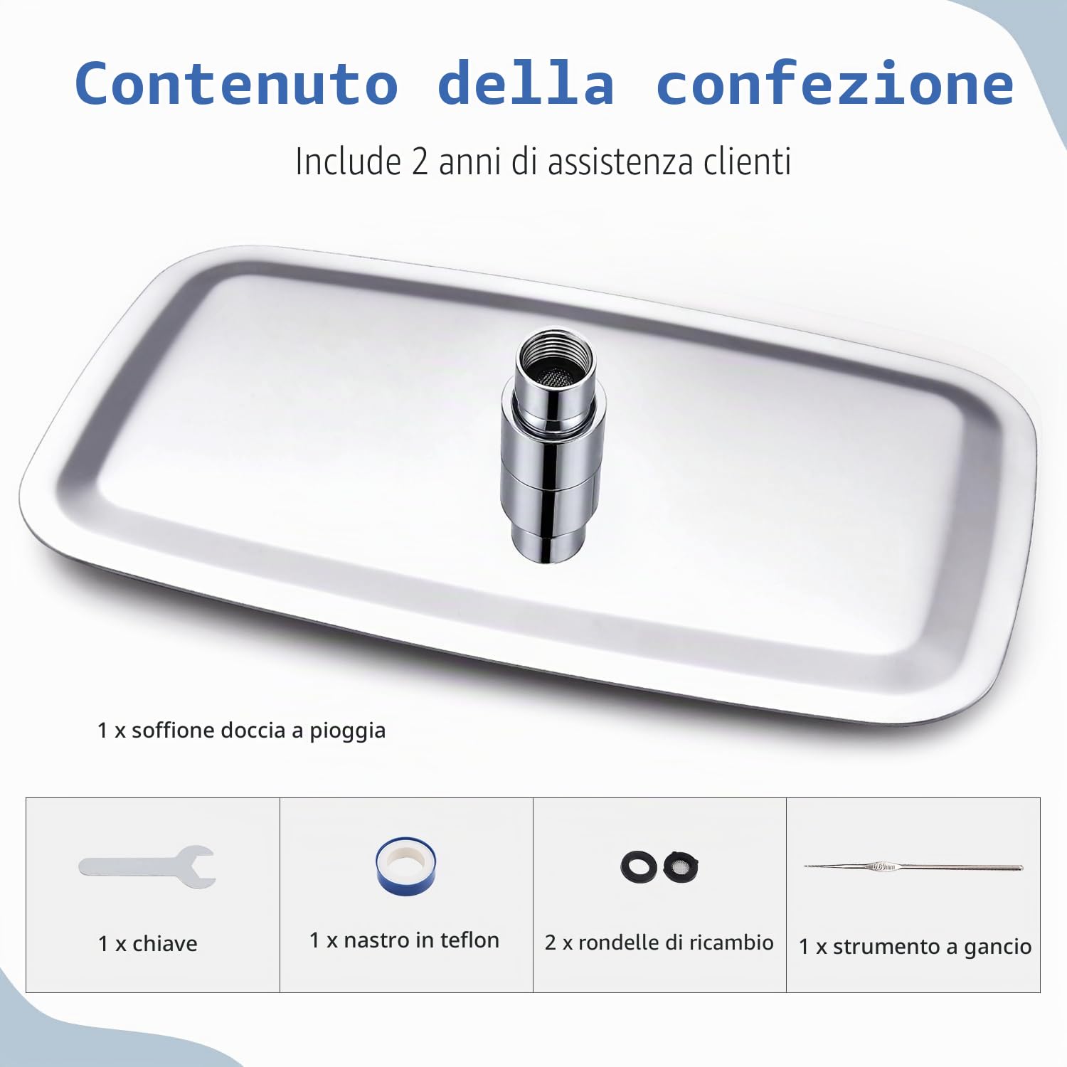 Soffione doccia a pioggia extra large da 40,6 cm, in metallo, rettangolare, per tutto il corpo, robusto e durevole, cromato
