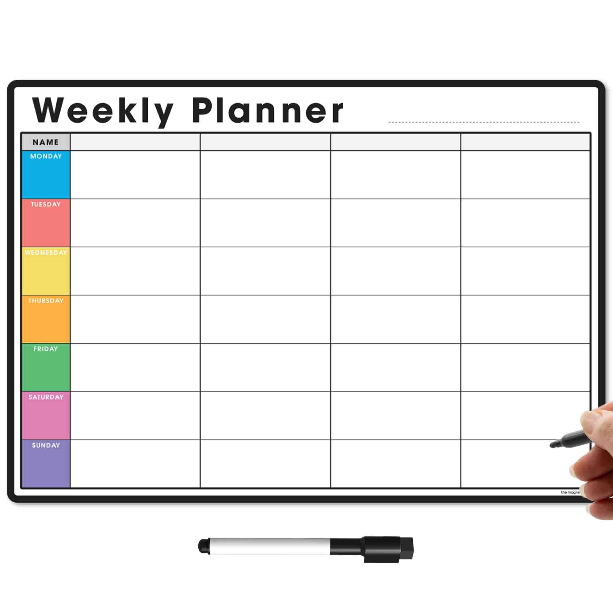 TMS Magnetic Weekly Planner for Fridge | Made in the UK | Whiteboard, Memo Board, Calendar or Organiser for Work or Family Planning (White & Multi-Colour, A4 (30 x 21cm))