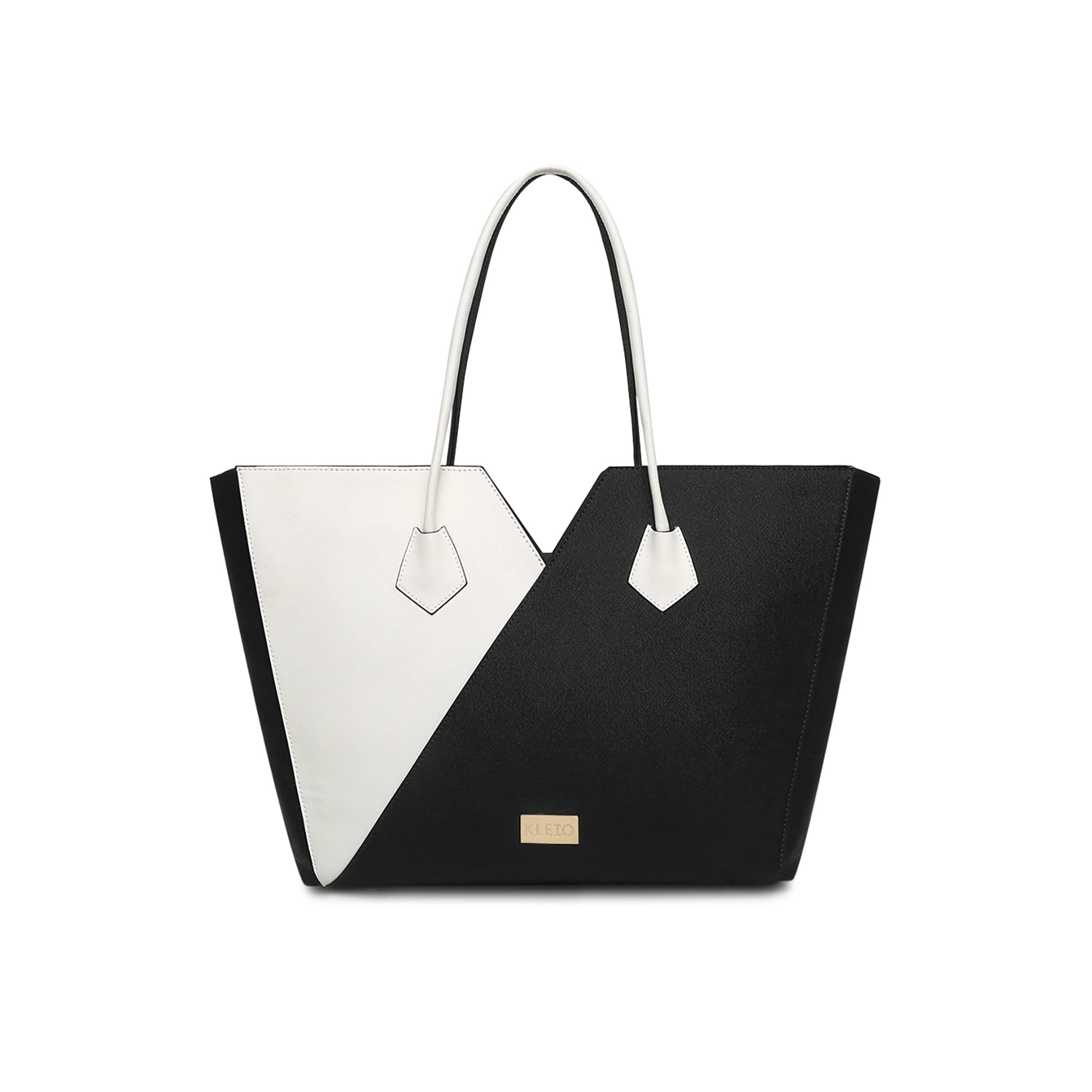 KLEIO PU Leather Color Block Tote Bag for Women (White) with Zip Closure | Spacious Daily Use Laptop Tote bag (15 inch) for College, Shopping, Travel to Carry Essentials (B0BFHKQKTT) Amazon Price History, Amazon Price Tracker