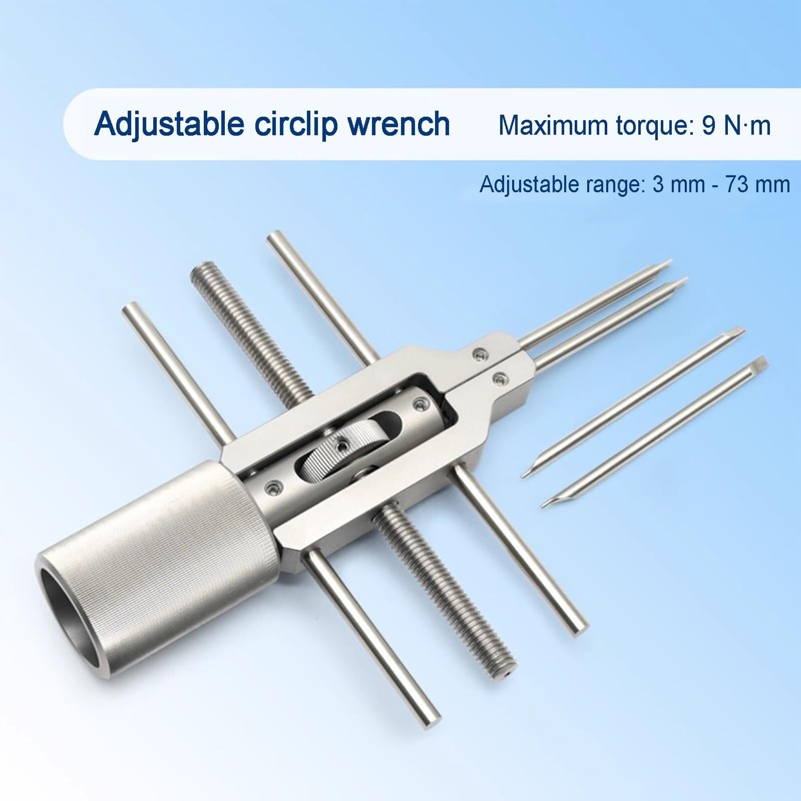 Llave de anillo a presión óptica, llave de cuello universal, rango ajustable de 3-73 mm, acero inoxidable, par máximo de 9 N·m para instalación y extracción del collar de retención